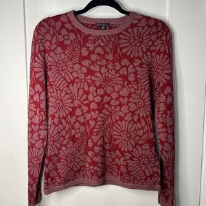Brooks Brothers Metallic Floral Sweater. Cranberry and pink. Size M